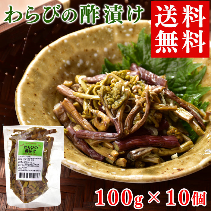 送料無料 わらびの酢漬け 100g×10袋 (1kg) 熊本県産蕨使用【宅配便配送】
